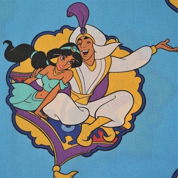 Vintage Disney USA Aladdin Twin Fitted Sheet Blue Genie Lago Abu Jafar Jasmine - Picture 4 of 12